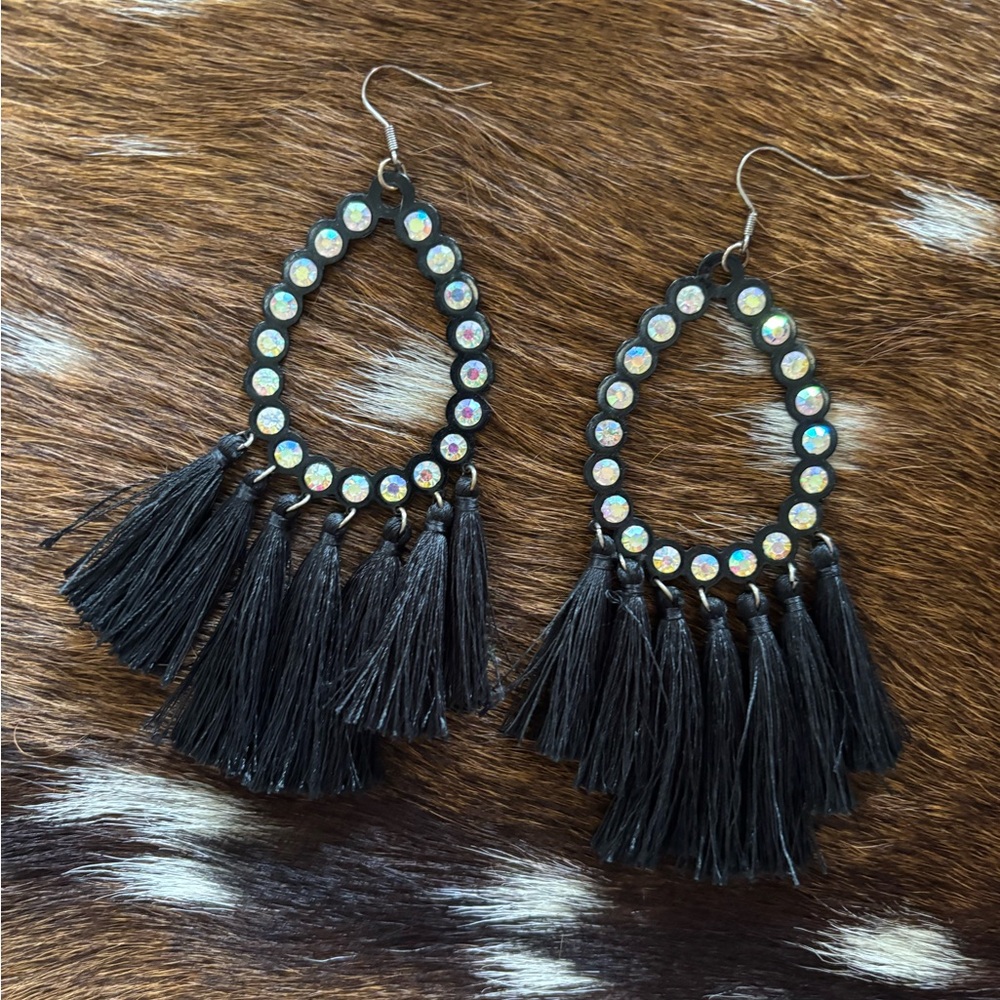 Elegant Black Tassel Earrings